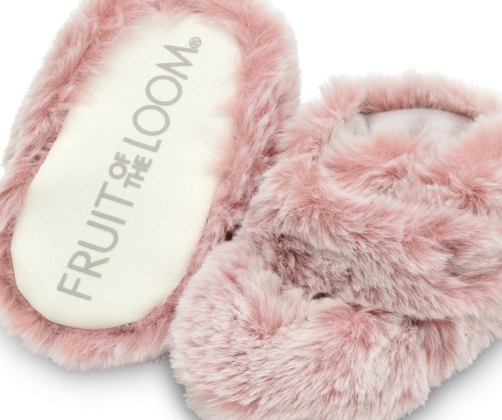 Fruit of the Loom Pink Faux-Fur Wrap Booty Slippers